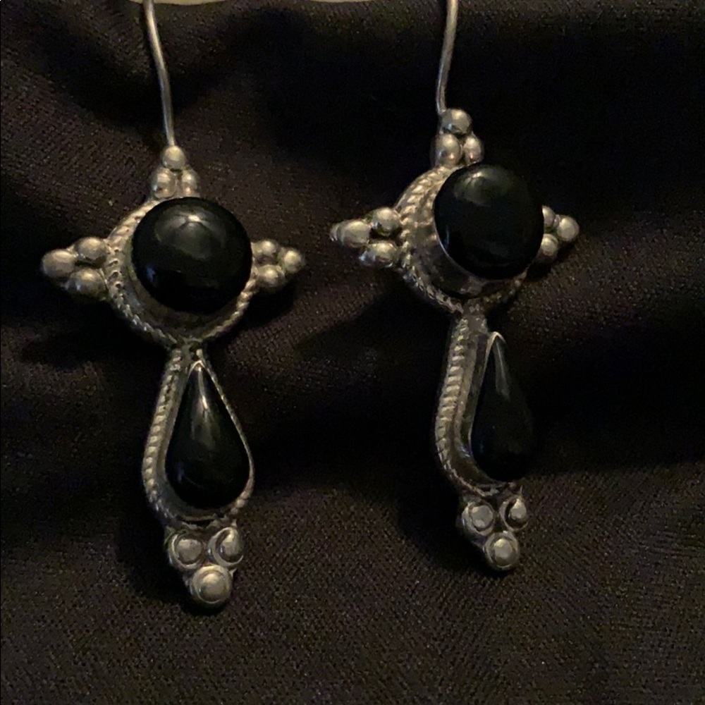 Sterling Silver Black Stone Earrings